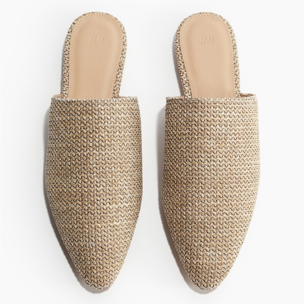 NWT H&M Beige Woven Women's Pointed Toe Mules Size 37 / 6